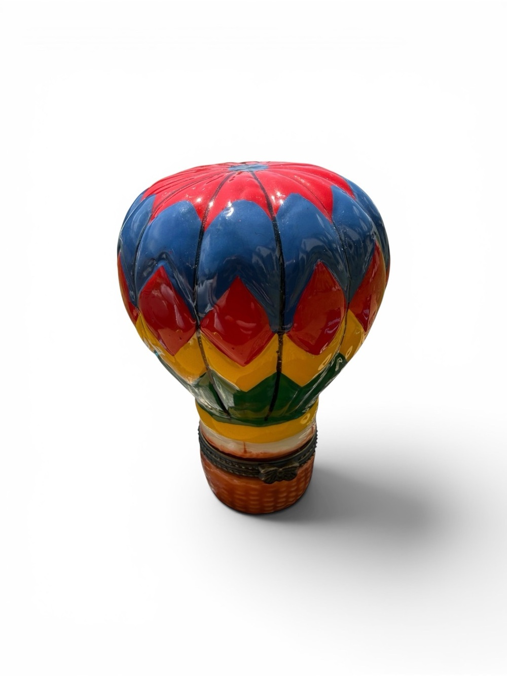 Vintage Hot Air Balloon Trinket Box Hinged Ceramic Jewelry Keepsake Box Colorful